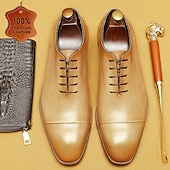 abordables Zapatos de Vestir Clásicos-Zapatos Oxford de cuero genuino de primera calidad para hombre, de una sola pieza, con cordones, elegantes zapatos formales para novio, padrinos de boda, bodas, ceremonias religiosas y estilo caballero refinado.
