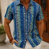 baratos Música e Guitarras-Homens Notas musicais Camisa Social camisa de botão Manga Curta Vintage retrô Diário Festival de Música Verão Primavera Aberto para a Lateral Impressão 3D camisas de colarinho Azul Roxo Laranja Verde