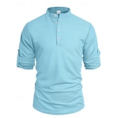 preiswerte Lässiges Henley-T-Shirt-Herren T Shirt Waffel-Henley-Hemd Henley Hemd Langarmshirt Langarm Henley Sommer Frühling Einfach Mode Streetwear Freizeit Knöpfe Lässig Täglich Urlaub Blau Schwarz Weiß Top T-Shirt für Herren