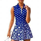 tanie Sukienka damska-Damskie Geometryczny Groszki Kwiatowy Sukienka do tenisa Sukienka sportowa Bez rękawów Kwiaty Oddychający Bransoletka tenisowa Golf Badminton Kołnierz polo Kołnierz zapinany na zamek Sukienka Czarny