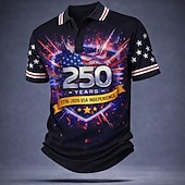 economico Polo Patriottico 250-4 luglio 2026 250° Per uomo Bandiera Americana Polo Manica Corta Magliette polo Camicie con Colletto Casual All'aperto Athleisure Bottoni Primavera &amp; Estate Blu Rosso Grigio