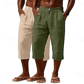 abordables Classique-Homme Shorts Capri Shorts en Lin Short décontracté Avec Poches Taille Élastique Uni Confort Respirant Longueur mollet Quotidien Extérieur Plage Vacances Mode Noir + Bleu Marine Bleu Marine + Gris Non
