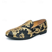 ieftine Mocasini-Mocasini bărbătești negri, aurii, în stil baroc, pantofi eleganti, brodați, încălțăminte formală de lux pentru nunți, banchete, petreceri, baluri de absolvire, spectacole și ținute de seară statement