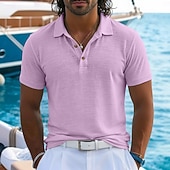  Муж. Льняная рубашка Рубашки поло Повседневные Отпуск Классика С короткими рукавами Отпуск Мода Полотняное плетение Текстура Пуговицы Лето Весна Стандартный
