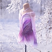 abordables Vestidos de Patinaje Artístico-Vestido de patinaje artístico Mujer Patinaje Sobre Hielo Vestidos Morado Retazos Dedo Pulgar Elástico Entrenamiento Competición Ropa de Patinaje Clásico Cristal / Strass Manga Larga Patinaje sobre