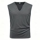 billiga Gym-toppar-Herr Linne Väst Undertröjor Ärmlös tröja Ärmlös V-hals Sommar Vår Slät Mode Sportig Klassisk Slät Gym Gata Sport Vin Topp t-shirt för män