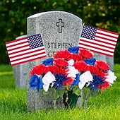 cheap U.S. 250th Anniversary-3Pcs 250th Anniversary Artificial Chrysanthemums &amp; Rose Flowers, Reusable Plastic Flowers for American Independence Day Decorations, 4th of July Party Decor, Home &amp; Garden Centerpieces