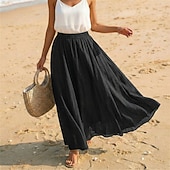 cheap Vacation Skirts-Women's Linen Blend Vacation Skirt Casual Maxi High Waist Skirts Holiday turmeric White Sky Blue Dark Green Summer