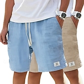cheap Classic-Men's Cotton Linen Shorts Summer Shorts Beach Shorts Casual Shorts Drawstring Pocket Elastic Waist Plain Comfort Breathable Knee Length Beach Vacation Holiday Hawaiian Casual Black+Khaki White+Navy