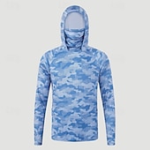 baratos Tops-Homens Camisa de Trilha Camisa de pesca Camisa com proteção UV Manga Longa Com Capuz Blusas Ao ar livre Proteção Solar UV Respirável Verão Primavera Terileno Preto Branco Vermelho Pesca Alpinismo
