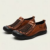 tanie Skórzane mokasyny premium-Męskie, skórzane, brązowe, oddychające, plecione, najwyższej jakości, skórzane, casualowe buty typu loafers na wakacje na plaży, zajęcia na świeżym powietrzu i podróże