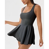 cheap Women's Tennis Dress-Women's Solid Colored Tennis Dress with Shorts Sports Dress Sleeveless Pocket Elastic Sweat-Wicking Breathable Tennis Golf Running Scoop Neck Dress Black White Green Tennis Clothing