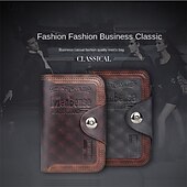cheap Card Holders &amp; Cases-2 Pack Men's Wallet Vintage Retro Bifold PU Leather Purse, Distressed Riveted Short Wallet with Snap Button Closure, Card Holder for Men Boyfriend Father Gift, Brown/Charcoal