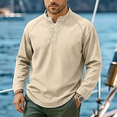 cheap Basic T shirts-SoftFade™ Men's T Shirt Henley Shirt 100% Cotton Acid Wash Shirt Tee Top Long Sleeve Henley Spring Fall Plain Vintage Streetwear Casual Garment Dyed Faded Washed Casual Home Street Black Blue