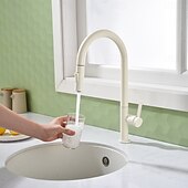 Недорогие Смесители для кухни-Кухонный смеситель с выдвижным распылителем, однорычажный смеситель с высоким изливом для мойки, прочная латунная конструкция, двухфункциональная распылительная головка, простая установка.