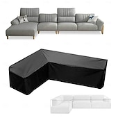 رخيصةأون أغطية أثاث الفناء-أغطية أثاث الحدائق على شكل حرف L، مقاومة للماء والغبار، مناسبة لأثاث الحدائق الخارجية، لحماية الأرائك والأثاث الخارجي، وواقيات العشب الشتوية (215 × 215 × 87 سم، أسود)