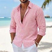 baratos camisa de botão masculina-Homens Camisa Social Camisa casual Camisa de algodão camisa de botão Branco Rosa Azul Royal Cinzento Claro Azul Claro Manga Longa Tiras verticais Colarinho de Camisa Casual Diário Botões Roupa
