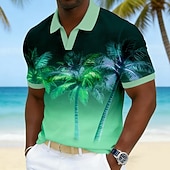abordables Polo hawaïen pour homme-Homme Palmier Polos Hawaïens Manche Courte Polos Col en V Occasionnel Resort Athleisure Tenue quotidienne Vêtements de vacances Impression 3D Printemps &amp; Été Bleu Violet Vert