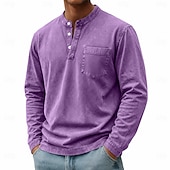 abordables T-shirt Henley décontracté-Homme Chemise Henley Chemise 100% coton délavée à l'acide T-shirt manche longue Vintage Rétro Vintage Occasionnel Le style rétro Lavé Henley Occasionnel Printemps Automne Toutes saisons Marron fonc