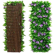 cheap Artificial Plants &amp; Greenery-Expandable Artificial Ivy And Orchid Privacy Screen Fence With Realistic Green Leaves, Durable Wood-Plastic Material, Maintenance-Free Outdoor Garden Decoration, Ideal For Patio, Balcony, Backyard