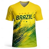  Uniseks Brazilië Voetbalzomer Wereldwijde wedstrijd Truien Hardloopshirt Zomer Kleurenblok Korte mouw UPF 50 Sneldrogend Ademend Informeel Hardlopen Joggen Fitness Geel Sportkleding Sportkleding