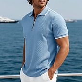 abordables Polo Clásico para Hombre-Hombre polo con cremallera Con Texturas Casual Festivos Diseño Cremallera de un cuarto Manga Corta Moda Básico Plano Jacquard Cremallera de un cuarto Primavera verano Verano Primavera Ajuste regular
