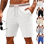 cheap Casual Shorts-Men's Waffle Shorts Shorts Summer Shorts Beach Shorts Casual Shorts Drawstring Pocket Elastic Waist Striped Comfort Breathable Knee Length Outdoor Beach Vacation Vacation Fashion Black White