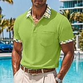 cheap Men's Classic Polo-Men's Golf Shirt Pique Polo Shirt Casual Business Classic Short Sleeve Fashion Basic Solid Color Plaid Color Block Buttons Summer Spring Spring &amp;  Fall Regular Fit White Yellow Navy Blue Green Golf