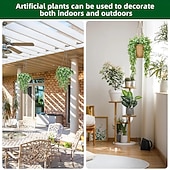 baratos Plantas e Folhagens Artificiais-Conjunto de 4 flores artificiais suspensas para decoração externa, plantas artificiais suspensas, flores brancas artificiais, trepadeiras verdes de plástico resistentes aos raios UV, hera adequada