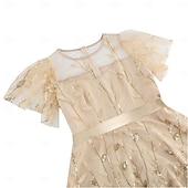 cheap Dresses-1950s Retro Vintage Midi Dress Swing Dress Flare Dress Short Sleeves Embroidered Leaf Fit &amp; Flare Swing Round Neck Fancy Dress Women's Casual Evening Party Tea Party Adults' Dress Spring &amp; Summer