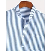 abordables Clásico-Hombre Camisa Camisa de lino Camisa de verano Camisa de playa Tiras verticales Casual Diario Azul Piscina Rosa Manga Corta Collar mandarín Verano Primavera Ropa