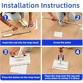 baratos Produtos de limpeza-Esfregão descartável sem contato com 2 panos reutilizáveis, mini esfregão para limpeza a seco e úmida, esfregão plano com encaixe fácil para espaços pequenos, instalação em 1 segundo.