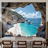 ieftine Tapiserie Pereți-Paradis tropical, cascadă, piscină, palmieri, peisaj natural, tapiserie de perete, fundal textil mare, pentru living, dormitor, cămin, birou, decor de perete, artă murală