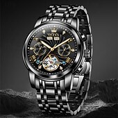 economico Orologi meccanici-Orologio automatico da uomo Olevs Skeleton, lussuoso orologio da polso da lavoro bicolore in acciaio inossidabile con calendario multifunzione, orologio meccanico analogico luminescente impermeabile,