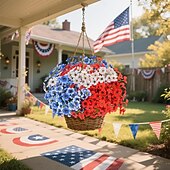 お買い得  造花-7月4日の飾り付け用、赤、白、青の愛国的な花のアレンジメント、フェイクシルク、UV耐性、メモリアルデー、庭、ポーチ、家の装飾用、デイジーの造花20束