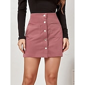 cheap Casual Skirts-Women's Vacation Skirt Fashion Casual Mini High Waist Skirts Plain Pocket Inelastic Daily Street Black Yellow Pink Wine Spring
