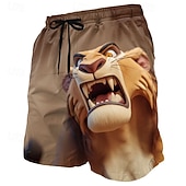  Voor heren Brullen Leeuw tekenfilm dieren Lange zwembroeken Badpakken Zwembroeken Boardshorts Medium Taille Hawaii Grappig Strandvakantie Zijzakken Mesh voering Elastische tailleband met trekkoord
