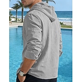 tanie Casualowa koszulka Henley-Męskie Koszula bawełniano-lniana Podkoszulek Koszula Henley Koszulka z długim rękawem Długi rękaw Kaptur Wiosna Jesień Równina Moda Moda miejska Codzienny Ściągana na sznurek Guziki Codzienny Urlop