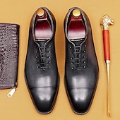 abordables Zapatos de Vestir Clásicos-Zapatos Oxford de cuero genuino de primera calidad para hombre, de una sola pieza, con cordones, elegantes zapatos formales para novio, padrinos de boda, bodas, ceremonias religiosas y estilo caballero refinado.