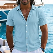  Муж. Рубашка Льняная рубашка Летняя рубашка Пляжная рубашка Гавайская рубашка Сплошной цвет Повседневные Пляж Черный Белый Светло-зеленый Розовый С короткими рукавами Воротничок Весна лето Лето Одежда