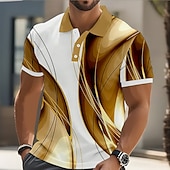  男性用 幾何学的な ライン ポロシャツ 半袖 ポロシャツ 襟付きシャツ カジュアル アスレイジャー ボタン 春夏 ブルー イエロー ルビーレッド