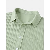 voordelige Men's Button Up Shirts-Men's Shirt Casual Shirt Beach Shirt Button Up Shirt Jacquard Shirt Black White Light Green Wine Blue Short Sleeve Solid Color Plain Lines / Waves Lapel Casual Streetwear Pocket Clothing Apparel