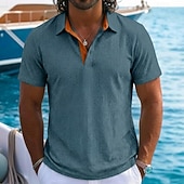 ieftine Polo clasic pentru bărbați-Bărbați Texturat Tricou polo din tricot Waffle Casual Afaceri Clasic Manșon scurt Modă Modern Culoare solidă Texturat Uscare rapidă Bloc de Culoare Vară Primăvară Fit regulat Negru Alb Bleumarin