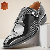 economico Scarpe Eleganti Classiche-Scarpe eleganti da uomo di alta qualità in vera pelle verniciata nera con fibbia, pannello testurizzato, calzature formali di lusso per uomini d'affari, matrimoni, ufficio, banchetti e abbigliamento serale sofisticato.
