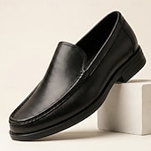 baratos Mocassins de couro premium-Mocassins masculinos clássicos pretos de couro, macios e de alta qualidade, elegantes e perfeitos para o escritório, negócios e ocasiões formais.