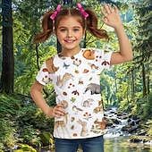 abordables Animales 3D de Chica-Chica 3D Graphic Animal Camiseta Manga Corta Impresión 3D Primavera Activo Estilo lindo Niños 4-12 años Casual Escuela Ajuste regular