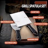 ieftine Grătare și gătit în aer liber-Set de 2 bucăți pentru zdrobirea burgerilor la grătar, set de spatule din oțel inoxidabil cu zdrobitor mare pentru burgeri, presă pentru burgeri și spatulă pentru grătar, ideal pentru gătit în aer