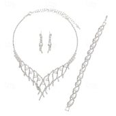 preiswerte Schmucksets-Schmuckset 3 Chrom 1 Armband Ohrringe Halskette Damen Mode Schmuck-Set Für Party