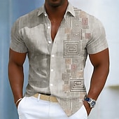 economico Geometrica-Per uomo Geometrico Etnico Chiave greca Camicia Camicia con Bottoni Manica Corta Moda Casual Quotidiano All'aperto Vacanza Estate Primavera Collo ripiegato Stampa 3D Camicia tipo lino Blu Giallo