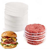 tanie Narzędzia do mięsa-500 szt. papierowych papierów do hamburgerów z powłoką zapobiegającą przywieraniu - białe arkusze plastikowe, wygodne do oddzielania, przechowywania i zamrażania burgerów oraz żywności - niezbędne